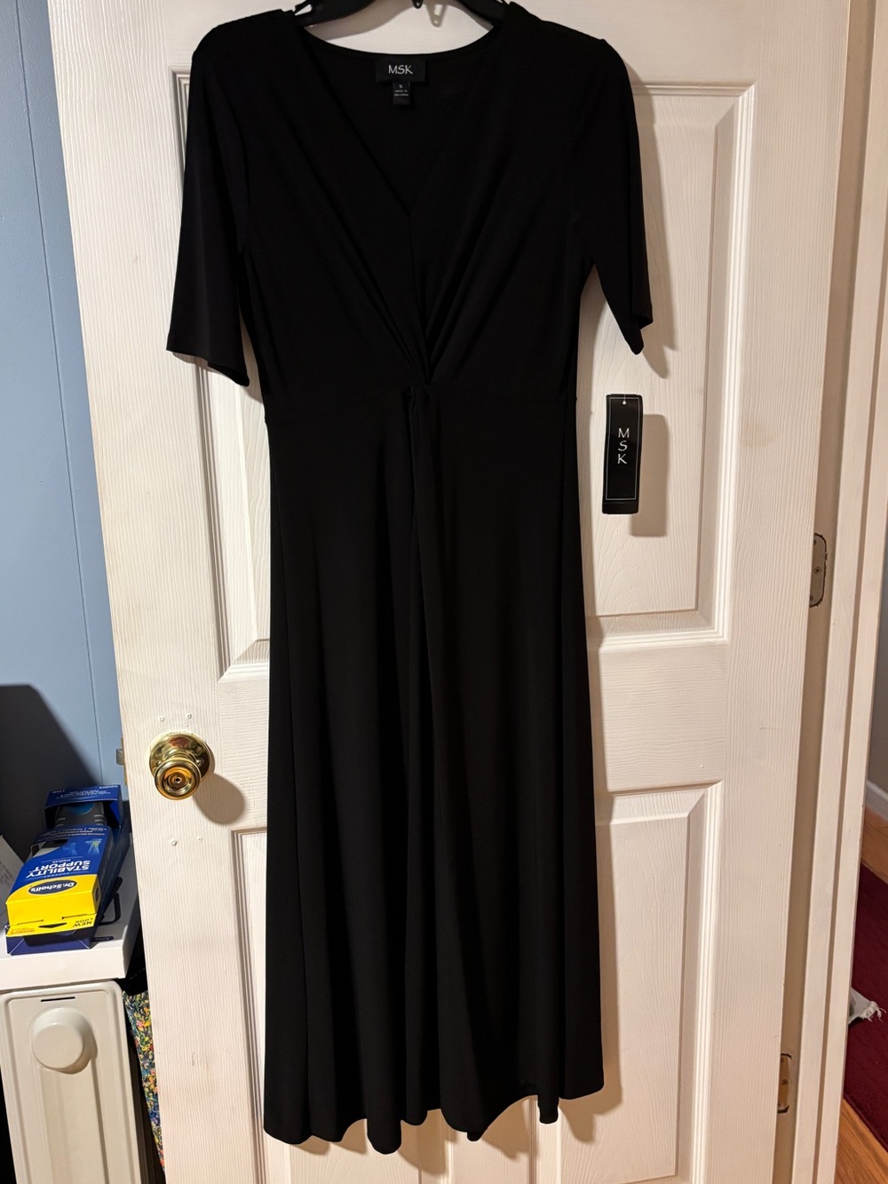 MSK Black V-Neck Midi Dress with Short Sleeves S - Picture 4 of 13
